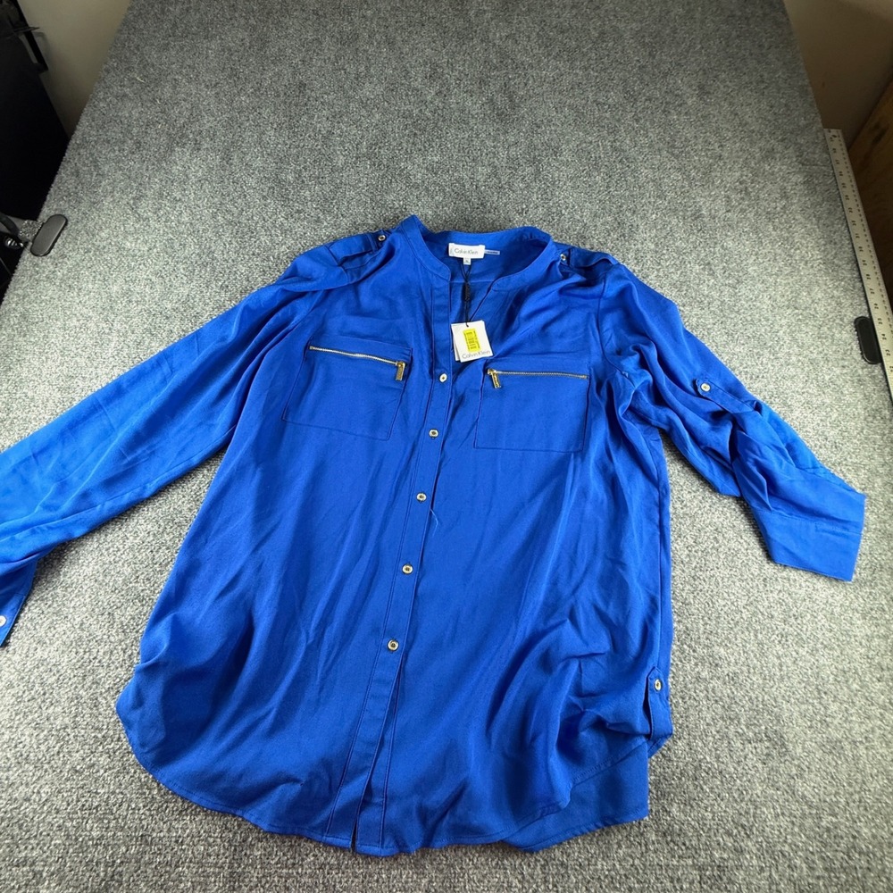 Calvin Klein Modern Essentials Celestial Blue Utility Blouse XL M3VA9598 NWT